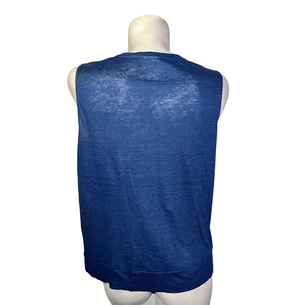J Jill Love Linen Blue Sleeveless Twist Front Petite Top Shirt Women's M - Picture 5 of 6